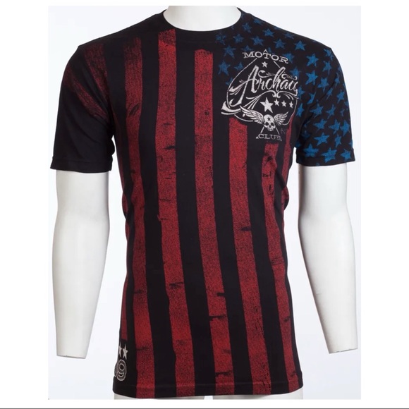 Archaic By Affliction Mens T-shirt Nation Regular Fit Black US Flag S-3XL NWT - Picture 5 of 10